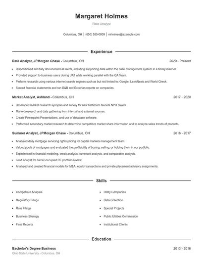 Rate Analyst Resume