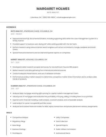 Rate Analyst Resume