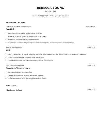 Rate Clerk Resume