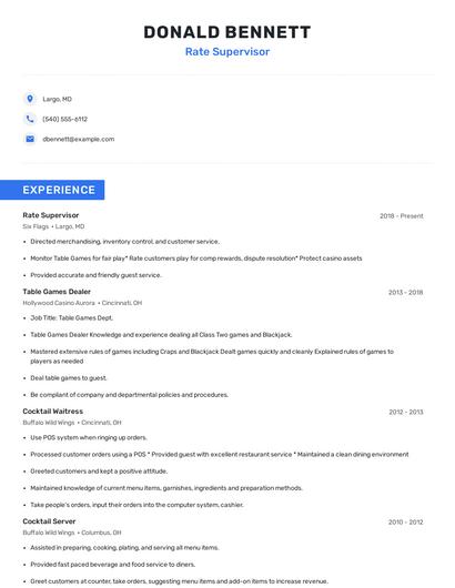 Rate Supervisor Resume