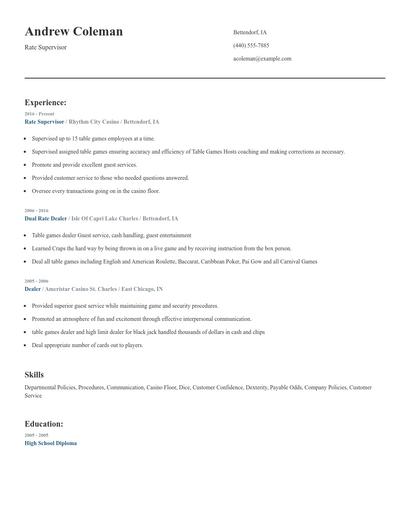 Rate Supervisor Resume