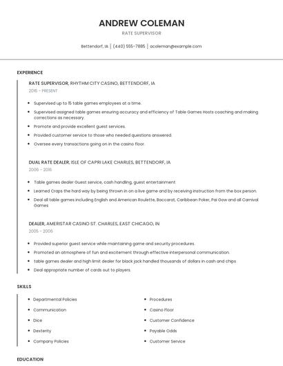 Rate Supervisor Resume