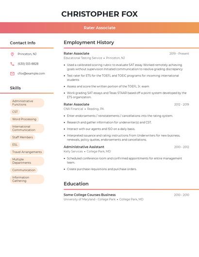 Rater Associate Resume