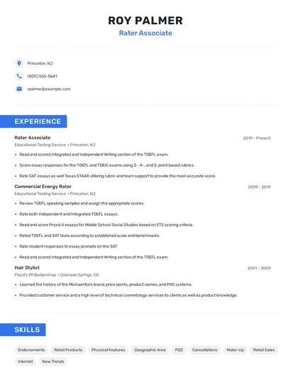 Rater Associate Resume