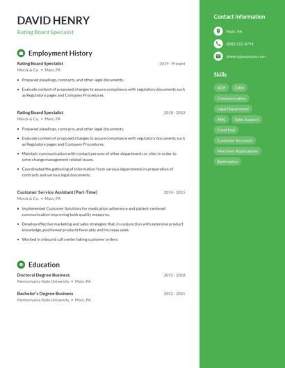 Rating Board Specialist Resume