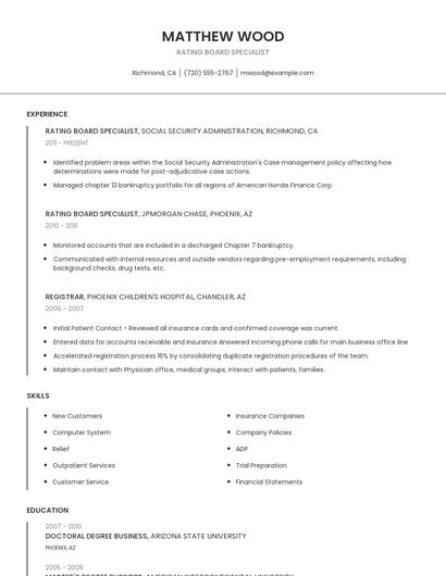 Rating Board Specialist Resume