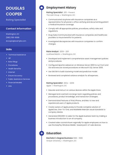 Rating Specialist Resume