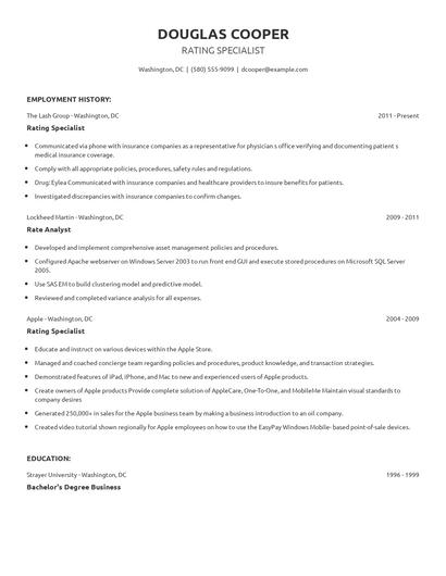 Rating Specialist Resume