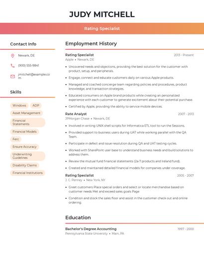 Rating Specialist Resume