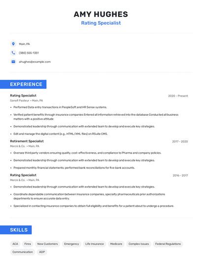 Rating Specialist Resume