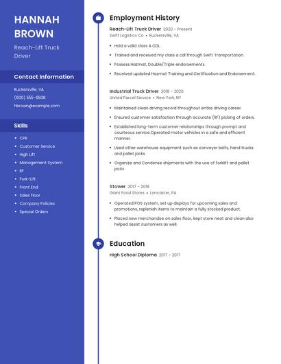 Reach-Lift Truck Driver Resume