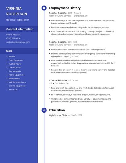 Reactor Operator Resume