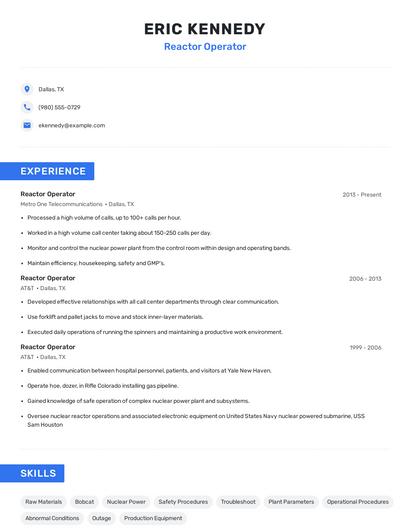 Reactor Operator Resume