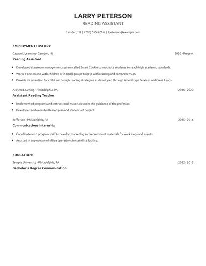 Reading Assistant Resume