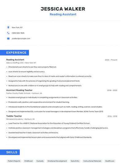 Reading Assistant Resume