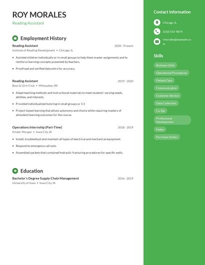 Reading Assistant Resume