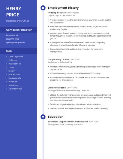 Reading Instructor Resume
