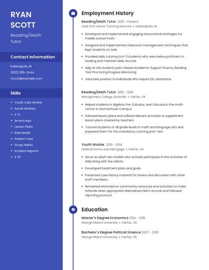 Reading/Math Tutor Resume