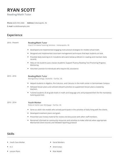 Reading/Math Tutor Resume