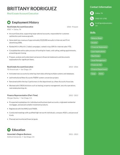 Real Estate Account Executive Resume