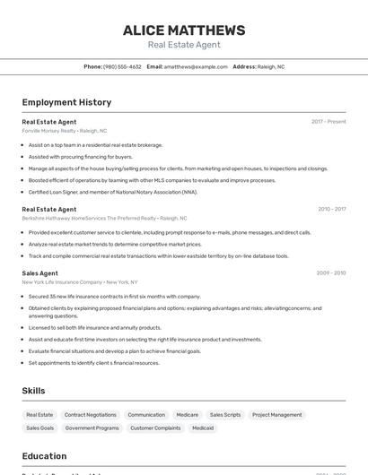 Real Estate Agent Resume