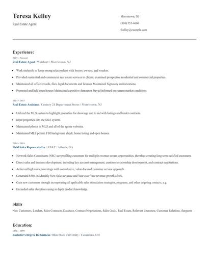 Real Estate Agent Resume