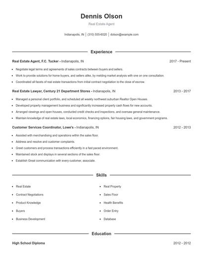 Real Estate Agent Resume