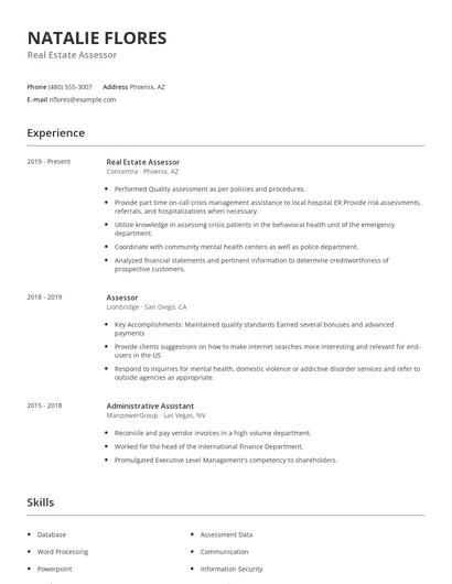 Real Estate Assessor Resume