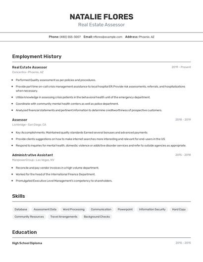 Real Estate Assessor Resume