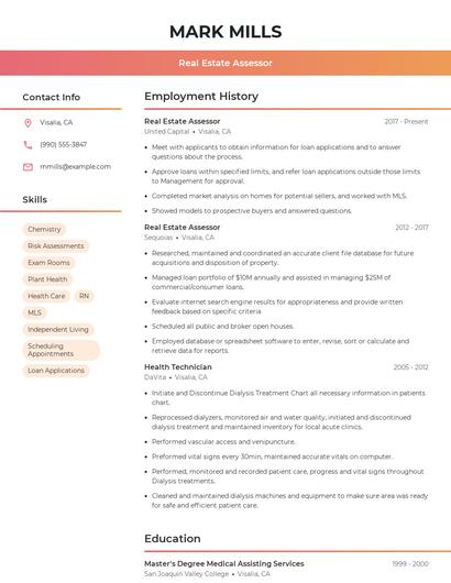 Real Estate Assessor Resume