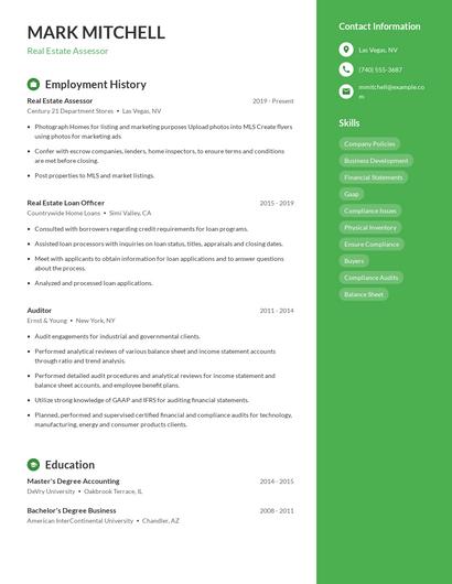 Real Estate Assessor Resume