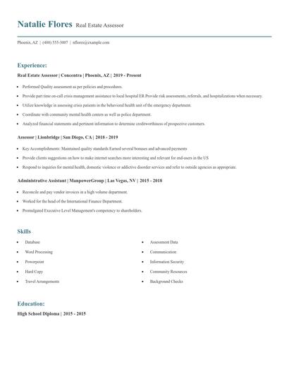 Real Estate Assessor Resume
