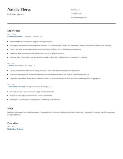 Real Estate Assessor Resume
