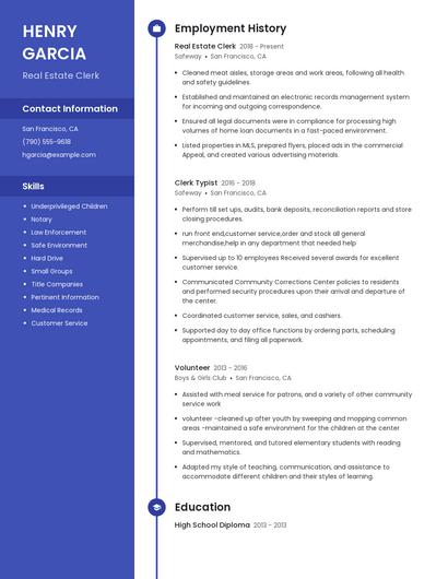 Real Estate Clerk Resume