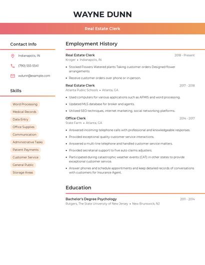 Real Estate Clerk Resume