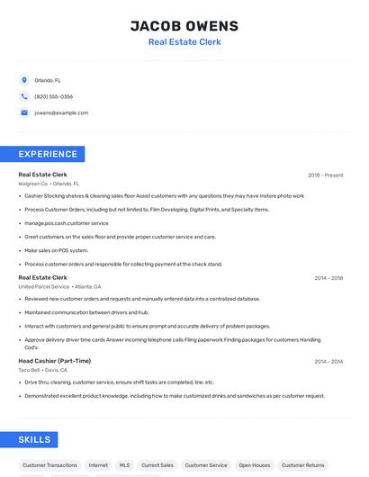 Real Estate Clerk Resume