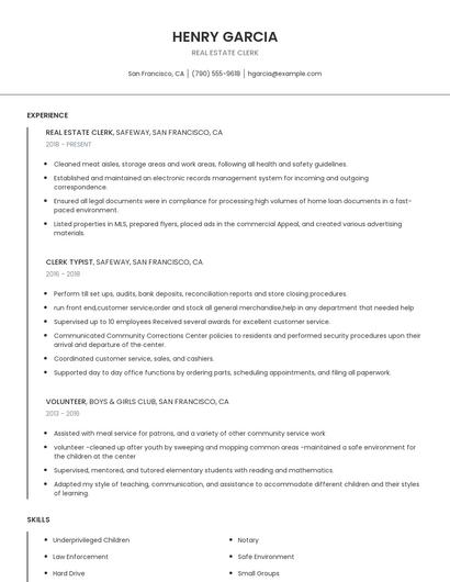 Real Estate Clerk Resume