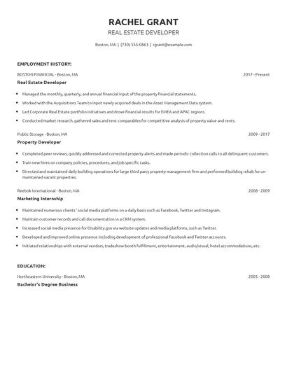 Real Estate Developer Resume