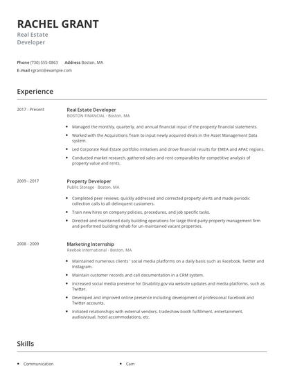 Real Estate Developer Resume