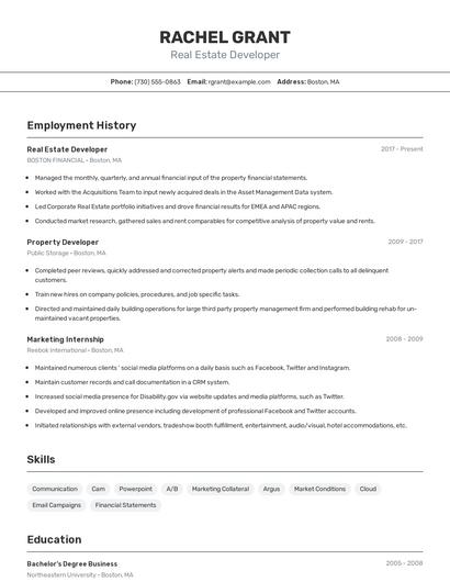 Real Estate Developer Resume