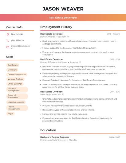 Real Estate Developer Resume