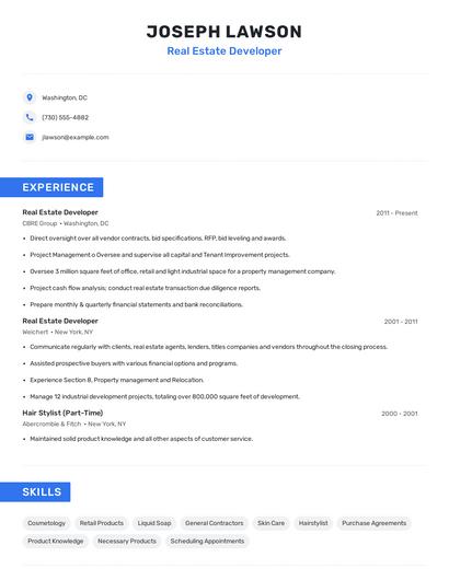 Real Estate Developer Resume