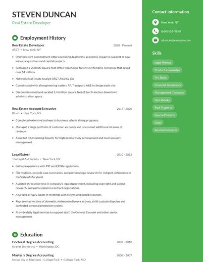 Real Estate Developer Resume