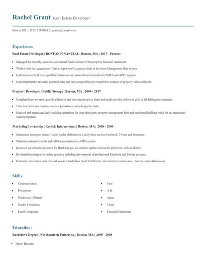 Real Estate Developer Resume