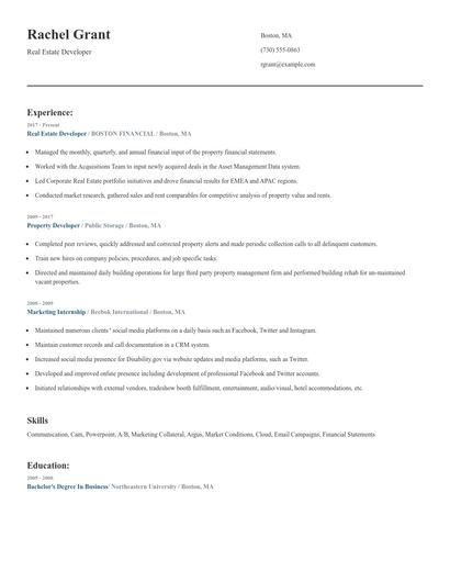 Real Estate Developer Resume