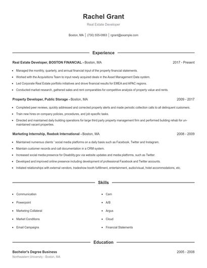 Real Estate Developer Resume