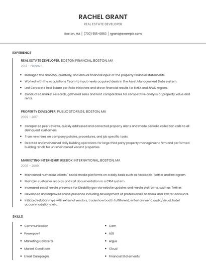 Real Estate Developer Resume