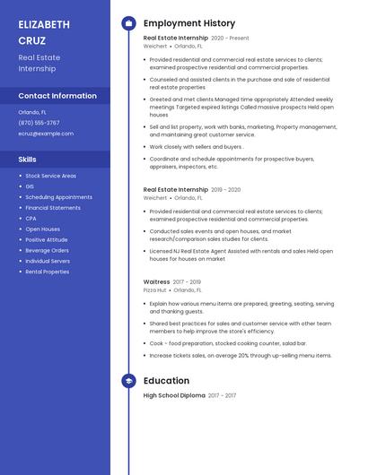 Real Estate Internship Resume