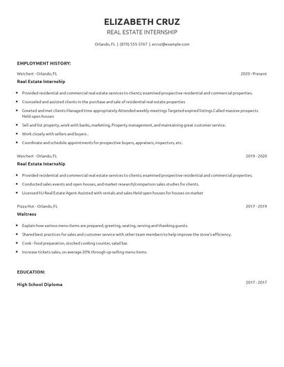 Real Estate Internship Resume