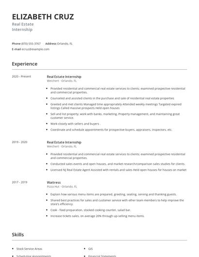 Real Estate Internship Resume